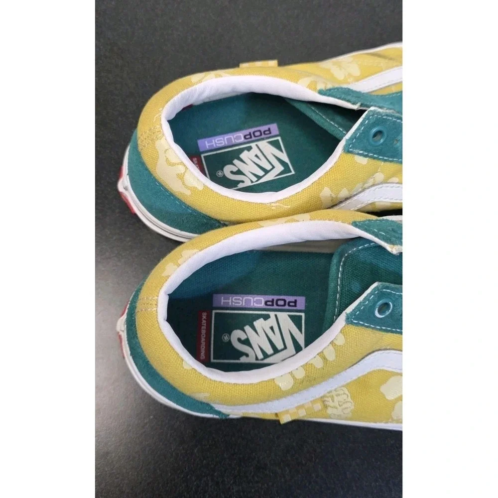 Vans Men 9 Skate Old Skool Aloha Leather Suede Canvas Sneaker Slip‎ On Green